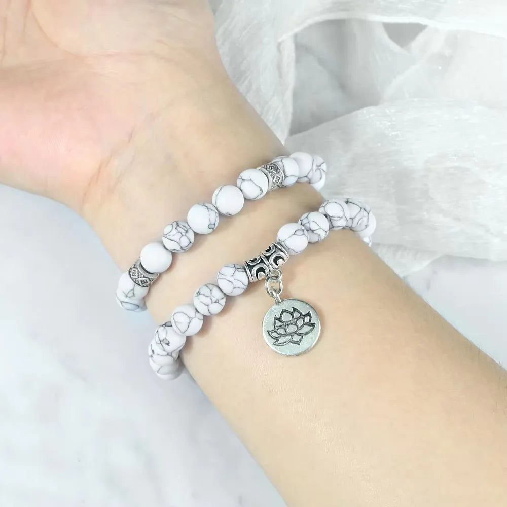 2Pcs/Set Natural Black Striped Pine Stone Bracelets Lava Bead Wristband Lotus Pendant  A Zen-inspired Healing For  Men And Women