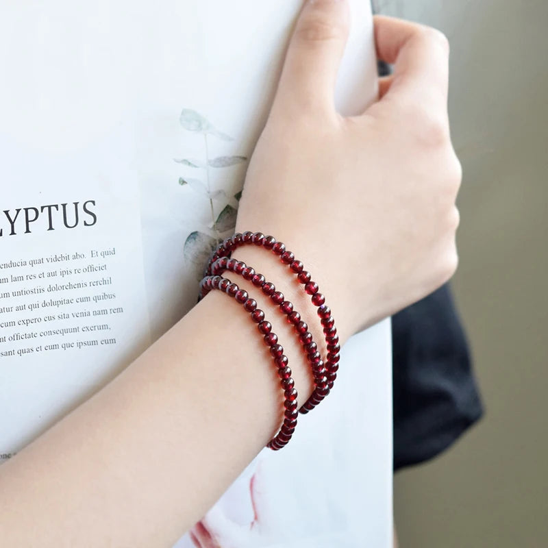 Natural Red Pomegranate Stone Bead Bracelet Women Man Dark Garnet Charm Bangles Yoga Meditation Friendship Gift Pulseras Mujer