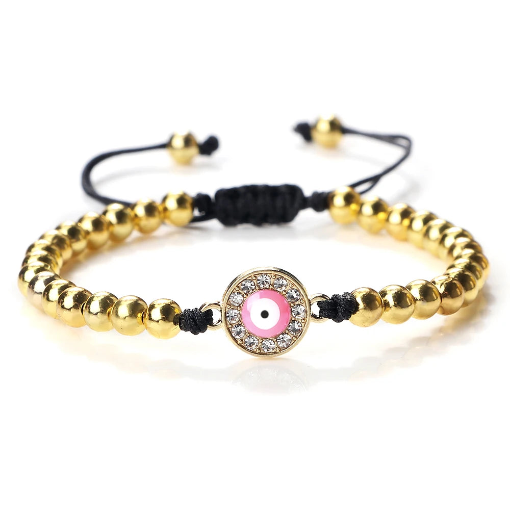 New Turkish Evil Eye Copper Beads Braided Bracelet Women Men Gold Color Healing Yoga Couple Bracelet&Bangles Chain Jewelry Gift