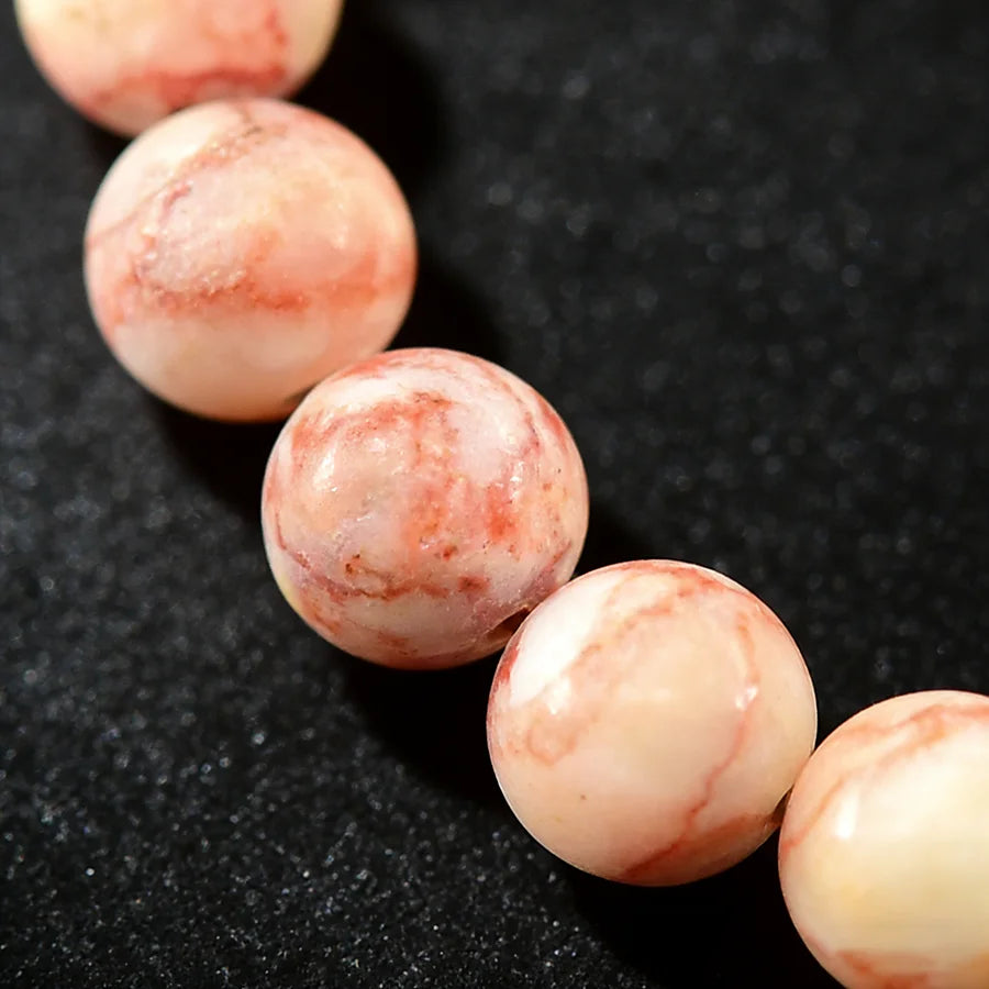 Natural Red Spider Web Stripe Network Round Stone Bracelet Men Women Yoga Meditation Relieve Stress & Anxiety Handmade Jewelry