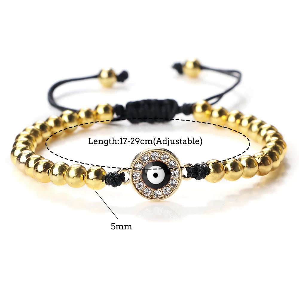 New Turkish Evil Eye Copper Beads Braided Bracelet Women Men Gold Color Healing Yoga Couple Bracelet&Bangles Chain Jewelry Gift
