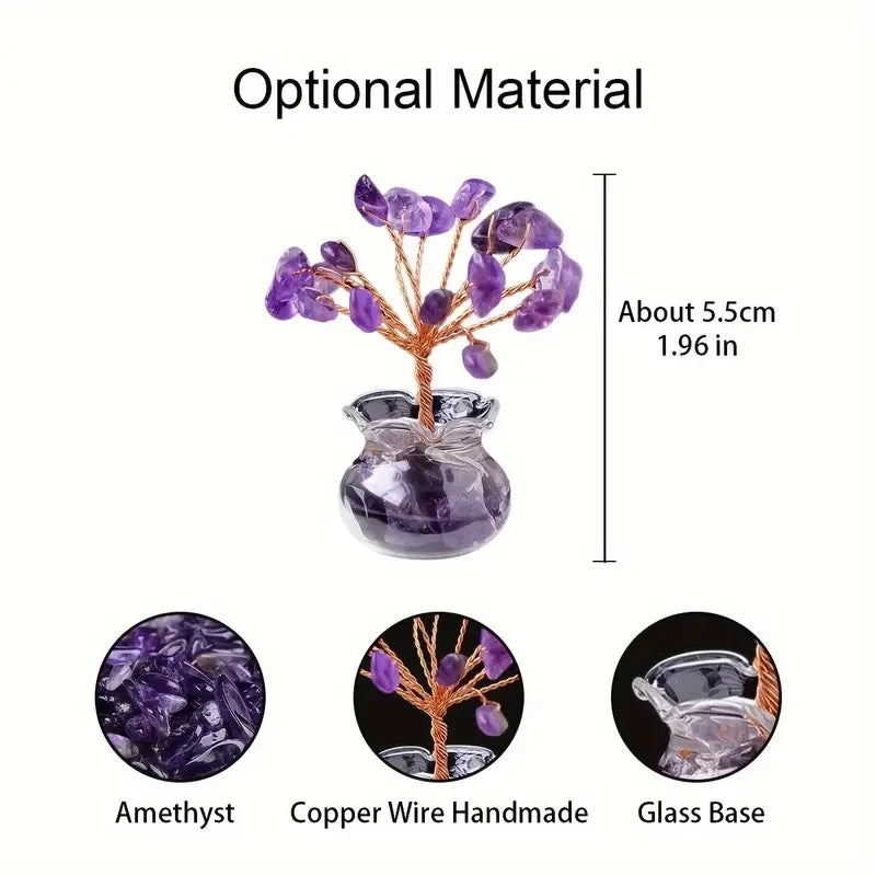 Natural Gemstone Mini Crystal Tree Bonsai Natural Stone Tabletop Decor,Home Office Luck Tree Home Ornaments