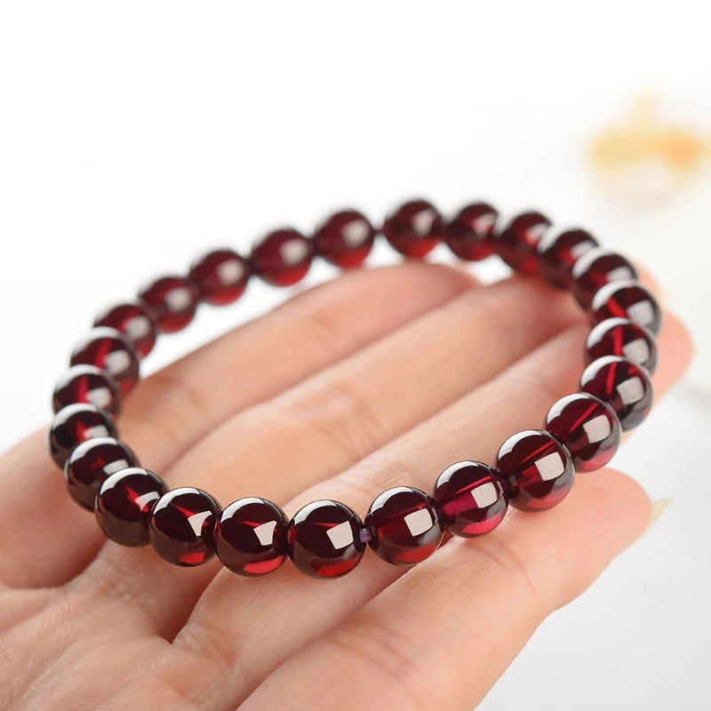 Natural Red Pomegranate Stone Bead Bracelet Women Man Dark Garnet Charm Bangles Yoga Meditation Friendship Gift Pulseras Mujer