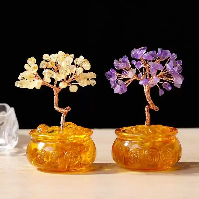 Lucky Citrine Tree of Life Crystal Feng Shui Money Tree Decor, Spiritual Gift for Women Mom, Perfect Birthday Present, Home Offi
