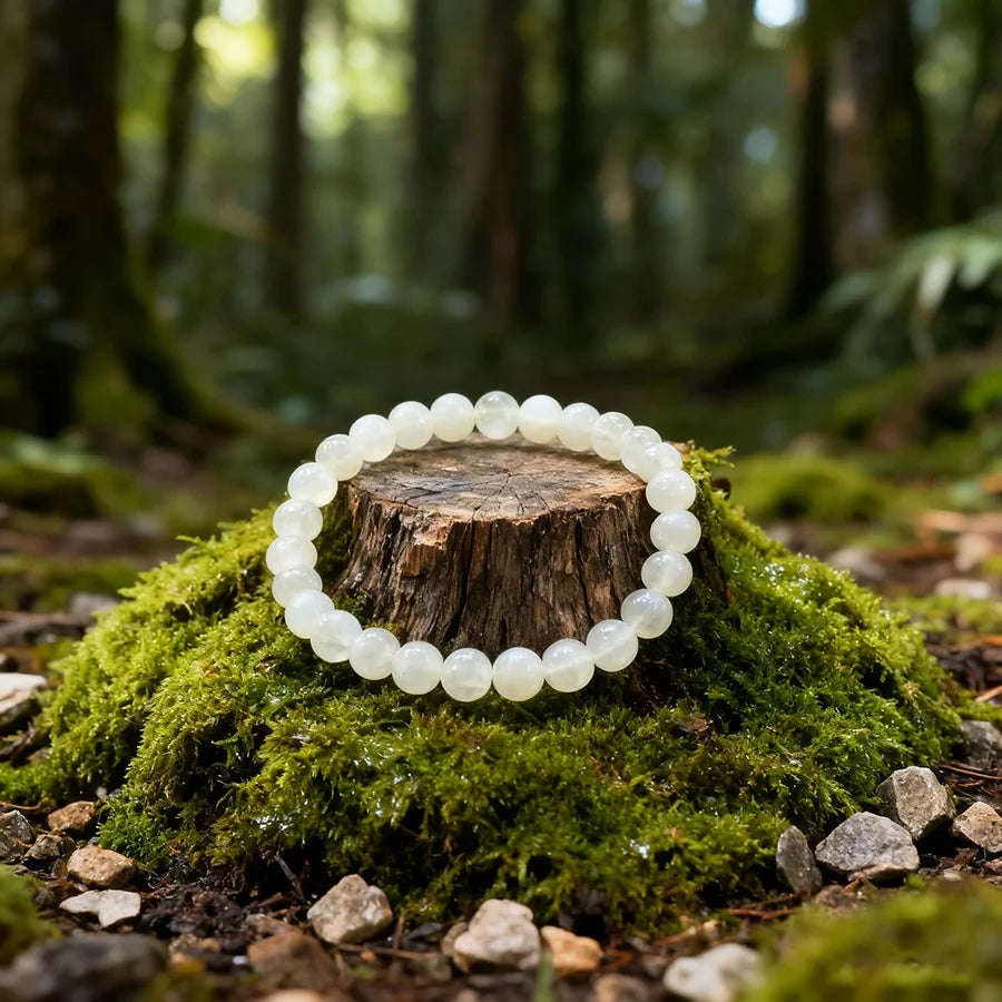 Handmade White Jade Bead Bracelet Premium Grade White Jade Stretch Bracelet Rare Pure Texture Calming Energy Jewelry Lover Gift