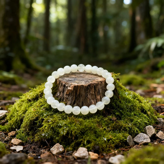 Handmade White Jade Bead Bracelet Premium Grade White Jade Stretch Bracelet Rare Pure Texture Calming Energy Jewelry Lover Gift