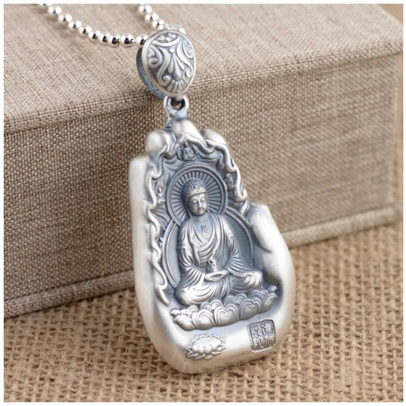 Retro Eight Patronus Buddha Pendant Necklace For Men Jewelry Ethnic Trendy Silver 925 Chain Necklace Male Party Accessories Gift