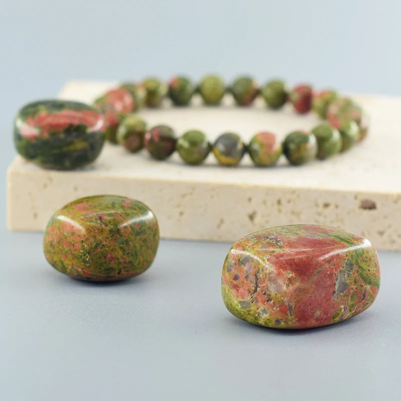 Natural Unakite Jasper Stone Real Crystal Quartz Bead Bracelet for Women Men Round Shape Pulsera Wristband Jewelry Birthday Gift