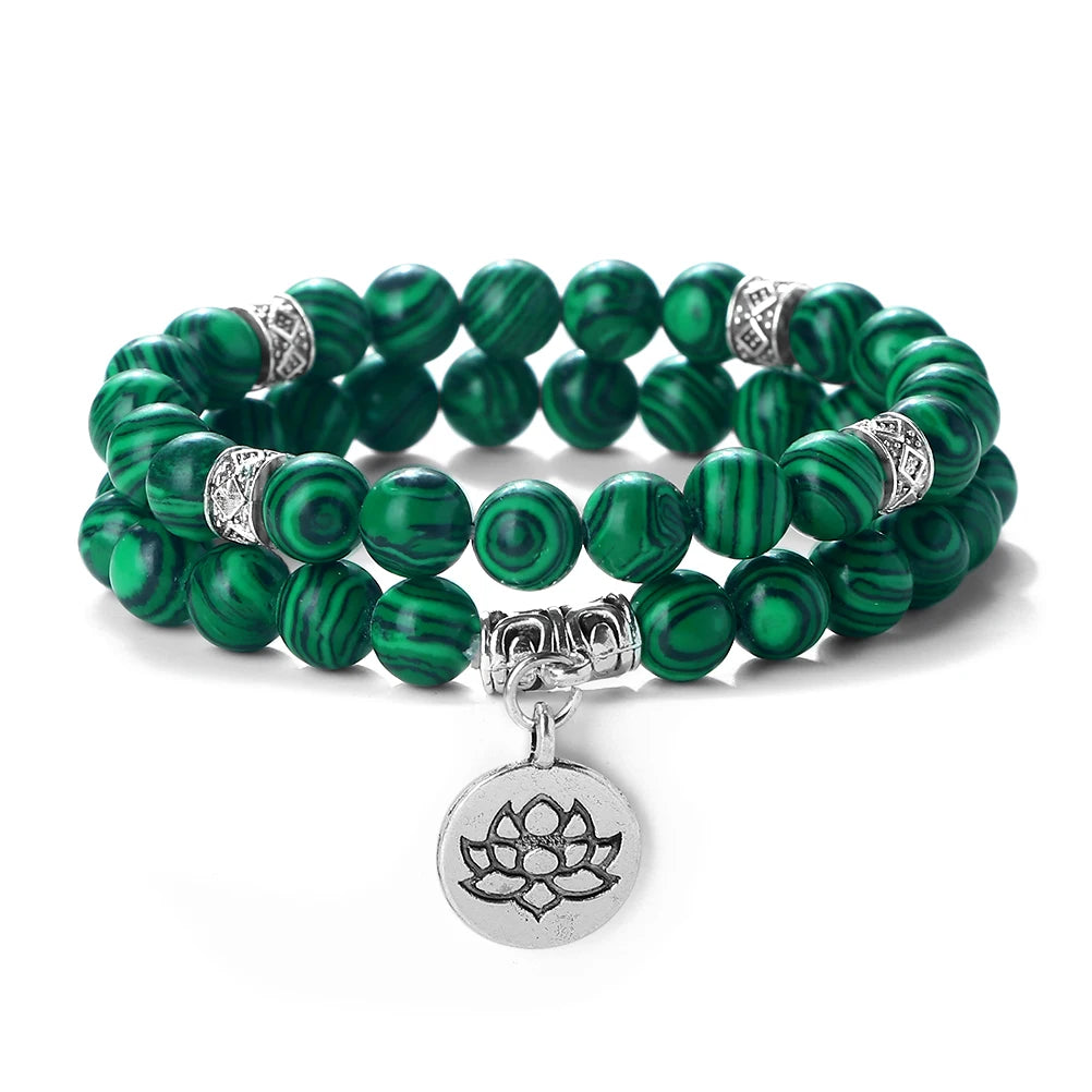 2Pcs/Set Natural Black Striped Pine Stone Bracelets Lava Bead Wristband Lotus Pendant  A Zen-inspired Healing For  Men And Women