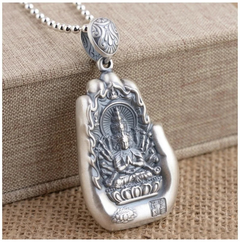 Retro Eight Patronus Buddha Pendant Necklace For Men Jewelry Ethnic Trendy Silver 925 Chain Necklace Male Party Accessories Gift
