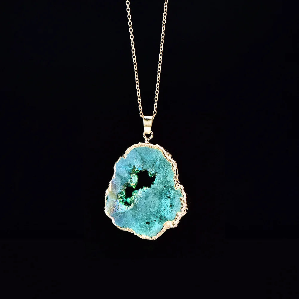 Natural Irregular Agate Charms Geode Quartz Slice Crystal Druzy Pendant Necklace DIY Jewelry Making Natural Agate Slice Necklace