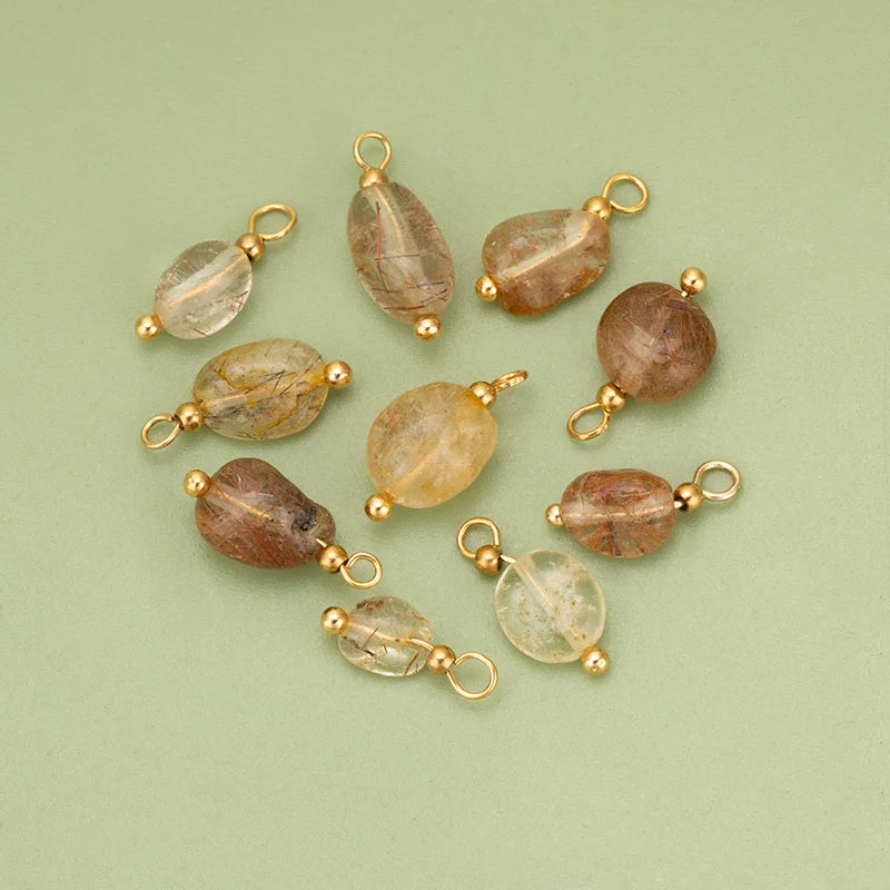 10pcs High Quality Handmade Golden Plated Natural Stones Charms Pendants Diy Jewelry Accessories