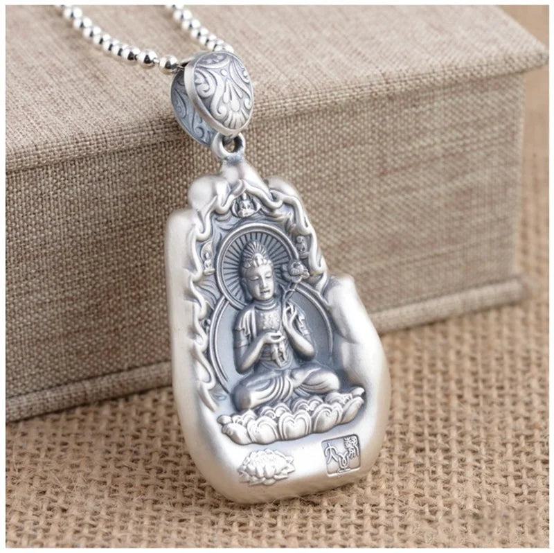 Retro Eight Patronus Buddha Pendant Necklace For Men Jewelry Ethnic Trendy Silver 925 Chain Necklace Male Party Accessories Gift