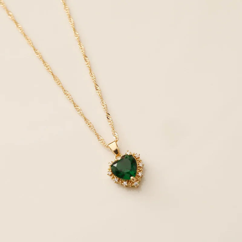 Heart Copper Necklace Fashion Jewelry White Sapphire Artificial Zircon Chain Necklaces for Women Jewelry Necklace Vintage Women