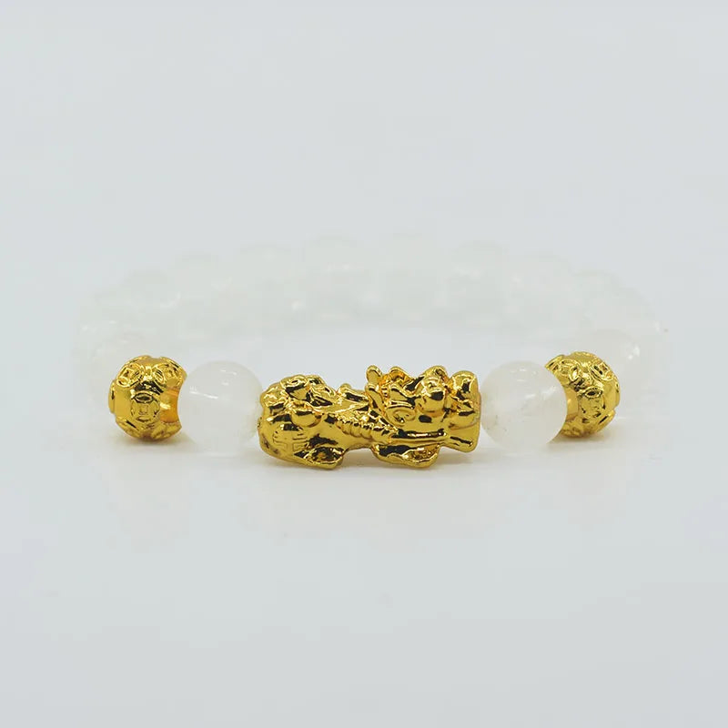 Pixiu Bracelet Feng Shui Wealth and Good Luck Bracelet Homme Wristband Gold Color Obisidian Stone Beads Black Six Character Gift