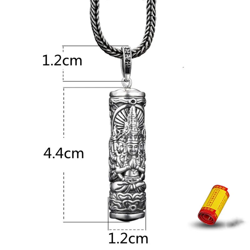 Retro Buddha Shurangama Mantra Pendant Necklace For Men Jewelry Fashion Silver 925 Neck Chain Male Necklace Boy Birthday Gift