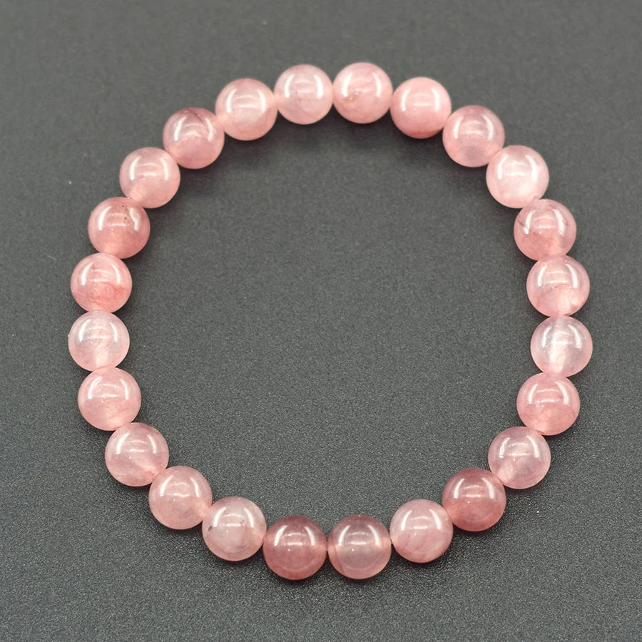 5A Quality Real Natural Brazil Strawberry Crystal Quartz Bracelet Women Promote Sweet Emotions between Partners Gift for Lover