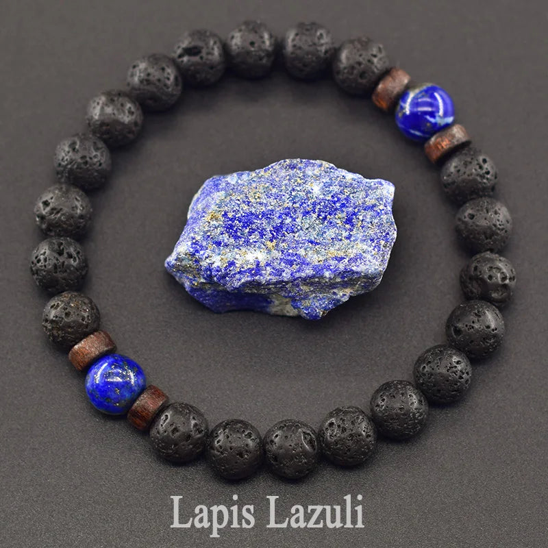 Natural Stone Red Stripe Agate Beads Bracelet Women Men Genuine Red Carnelian Round Bangle Natural Volcanic Stone Bracelet Gift
