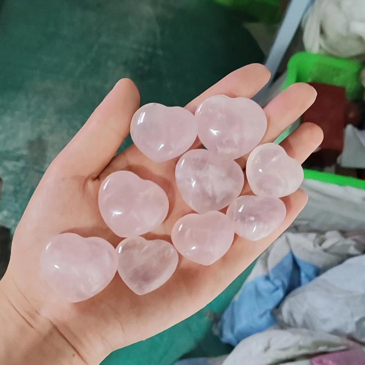 Natural Crystal Stone Love Heart Carving Reiki Healing Rose Quartz Decoration