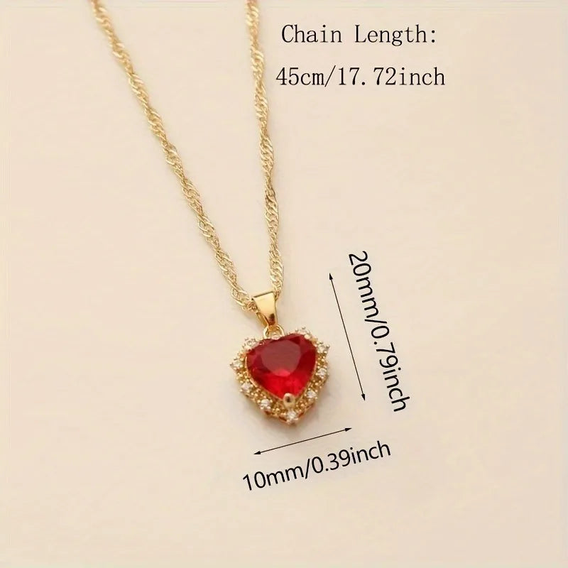 Heart Copper Necklace Fashion Jewelry White Sapphire Artificial Zircon Chain Necklaces for Women Jewelry Necklace Vintage Women