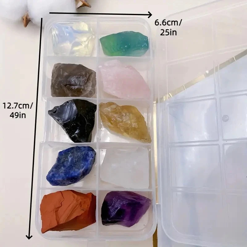 10PCs/Box Natural Crystal Rough Raw Set Energy Gemstones Rough Rocks And Mineral Chakra Stone With Box