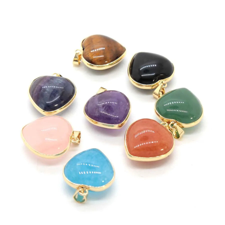 Charms Natural Healing Crystal Heart Stone Pendants For Women Necklace DIY Amethyst Rose Quartz Gemstone Choice Men Jewelry