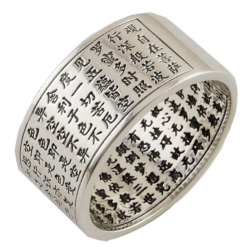 Blessing Prajnaparamita Heart Sutra Ring For Men Jewelry Ethnic Style Vintage Heart Meridian Ring Women Finger Accessories