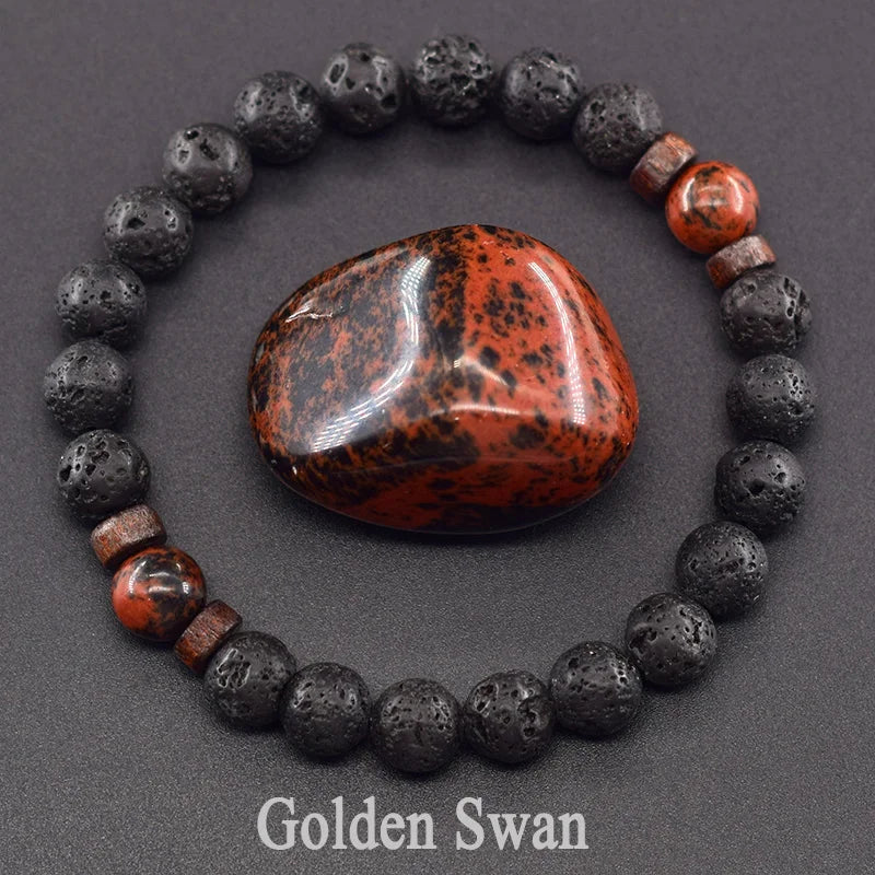 Natural Stone Red Stripe Agate Beads Bracelet Women Men Genuine Red Carnelian Round Bangle Natural Volcanic Stone Bracelet Gift