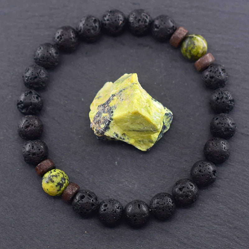 Yellow Grass Turquoises Natural Beads Bracelet Women Wooden Accessories Volcanic Lava Beads Elastic Rope Bangles Friendship Gift