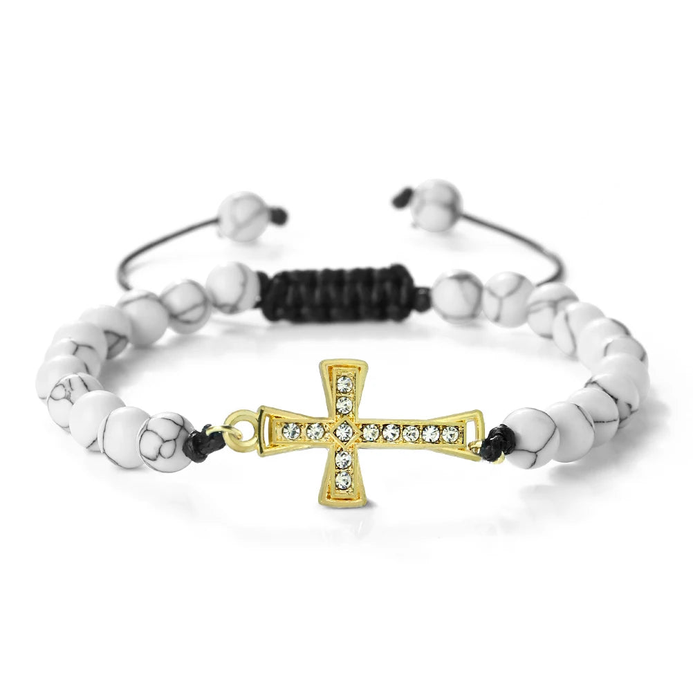New Charm Jesus Cross Pendant Braided Bracelet 6mm Black Matte Malachite Couple Bracelet Women Men Healing Jewelry Gift