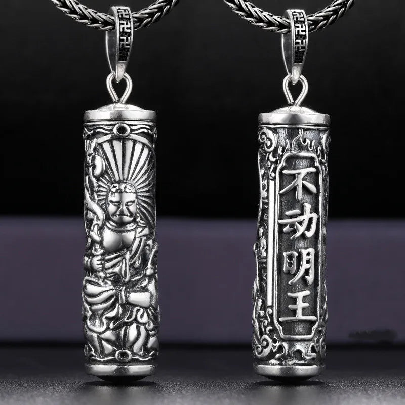 Retro Buddha Shurangama Mantra Pendant Necklace For Men Jewelry Fashion Silver 925 Neck Chain Male Necklace Boy Birthday Gift