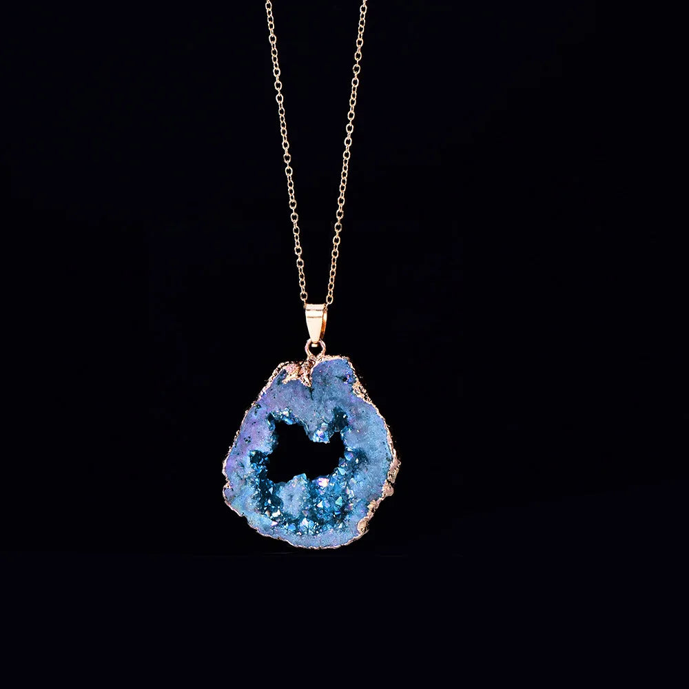 Natural Irregular Agate Charms Geode Quartz Slice Crystal Druzy Pendant Necklace DIY Jewelry Making Natural Agate Slice Necklace