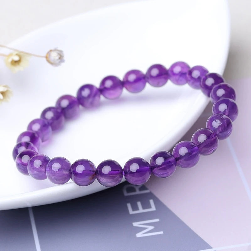 100% Natural Amethysts Body-purify Slimming Bracelet Women Men Dark Purple Crystal Beaded Couple Brazalete Gifts for Lover Yoga