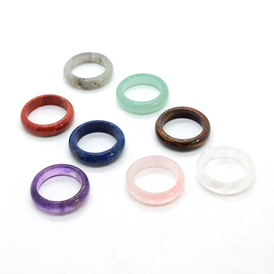Naturtal Healing Crystal Stone Band Rings For Women Amethyst Rose Quartz Lapis Lazuli Labradorite Dainty Finger Ring Jewellery