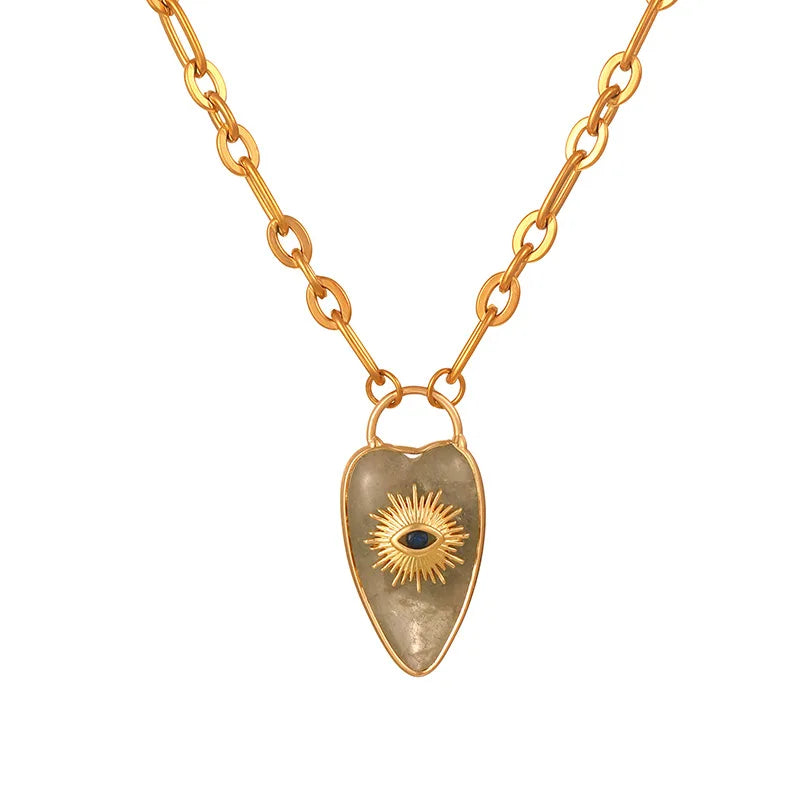 1pc Devil's Eye Heart Natural Stone Pendant Amethyst Pink Crystal Necklace for Women Jewelry Gift