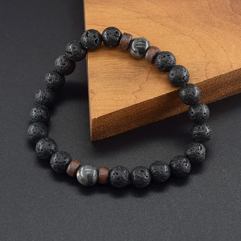 Lava Stone Men Bracelet Natural Labradorite Moonstone Bead Tibetan Buddha Bracelet Chakra Oil Diffuser Bracelet Men Jewelry