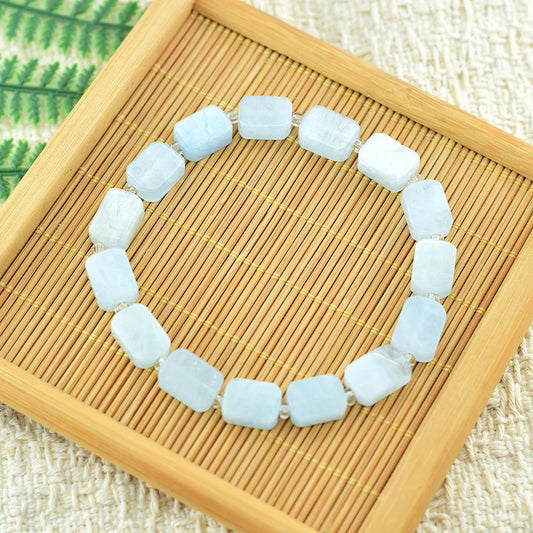 8*12MM Natural Stone Flat Rectangle Aquamarine Bracelet for Women Men Natural Crystal Purfy the Soul Jewelry Gift for Girfriend