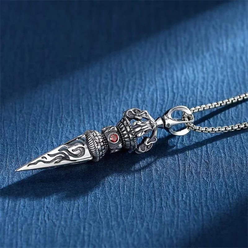 Retro Subduing Demon Pestle Pendant Necklace Male Jewelry Tide Amulet 925 Silver Chain Necklace For Men Personality Accessories