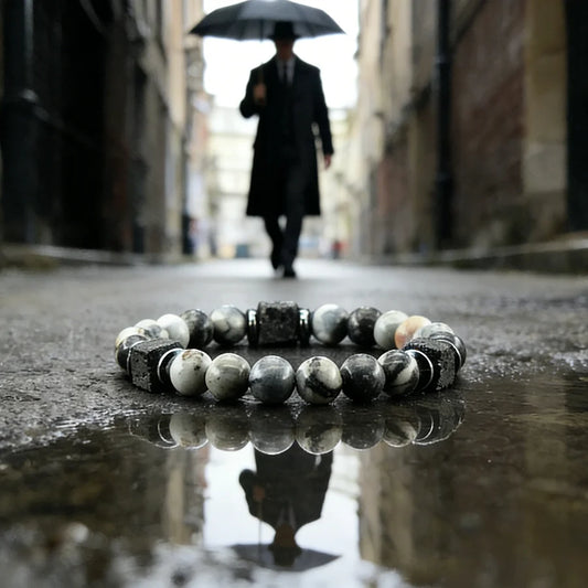 Natural Black Picasso Stone Beads Bracelet Men Retro Black Block Volcanic Lava Jewelry for Women Couple Matching Gift Wholesale