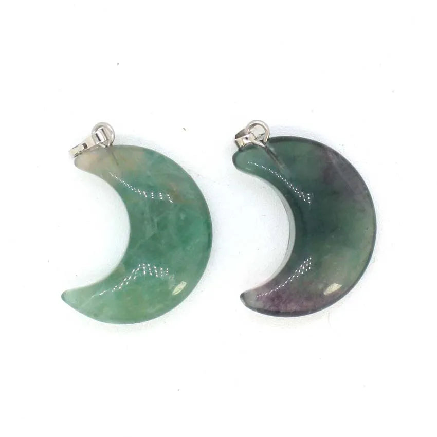 Natural Crystal Stone Crescent Moon Pendant Healing Crystals Quartz Reiki Labradorite Earrings Pendant Necklace For Women Girls