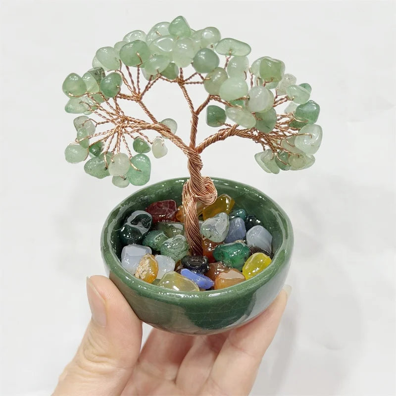 Green Aventurine Money Trees Natural Stone Healing Crystal Gemstone Crafts Feng Shui Home Decoration Lucky Gifts