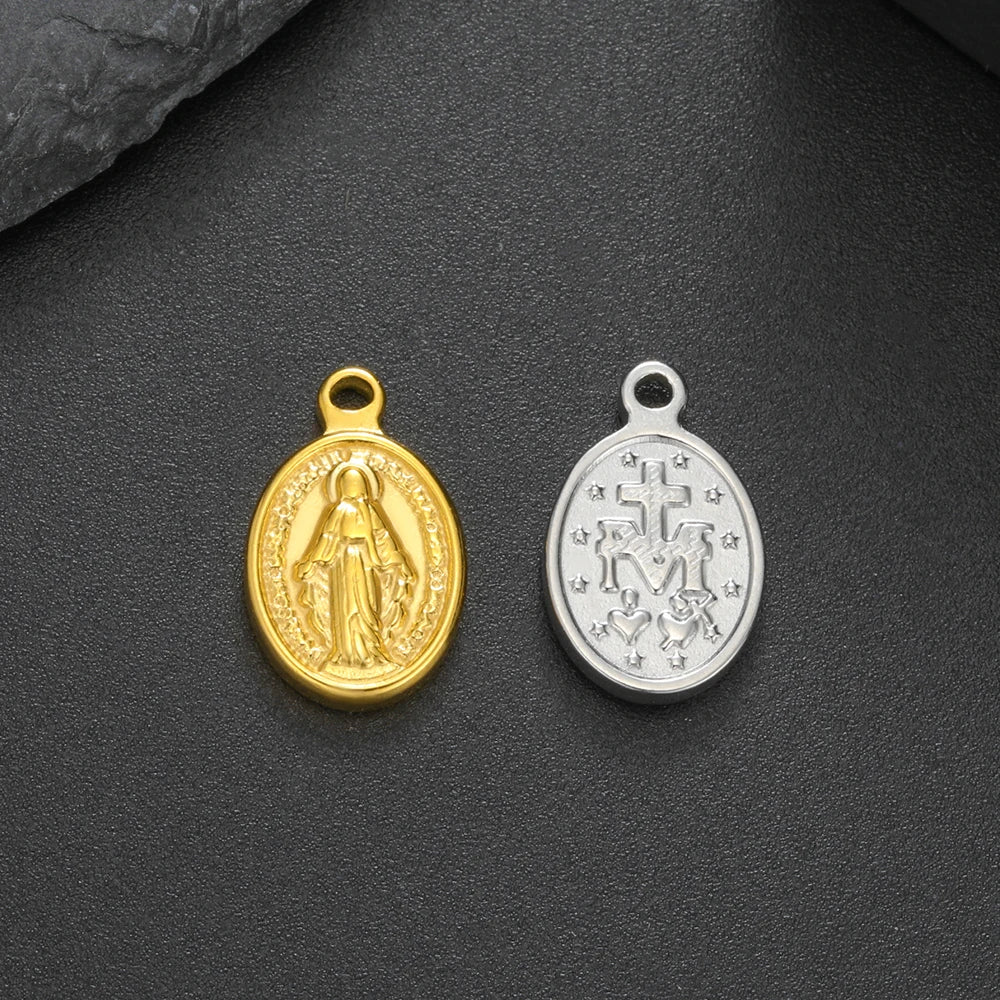 1pc Witch Knot Virgin Mary Stainless Steel Pendant Double Protection Amulet Necklace Bracelet Jewelry Making Accessories