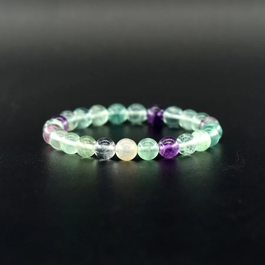 Fluorite Bracelet with Natural Stones Beads Charm Jewelry for Women Amethyst Crystal Bead Enhance Logical Thinking & Creativity